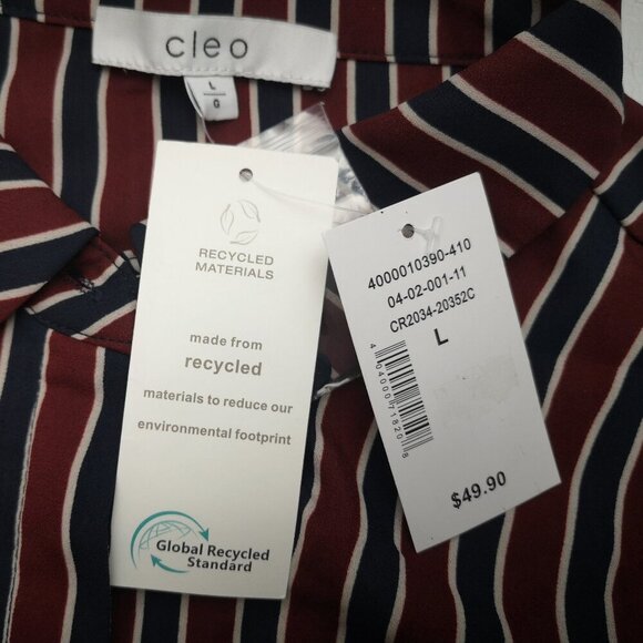 NWT Cleo Ladies Size Large Navy Burgundy Cream Striped Loose Fit Blouse - Picture 5 of 10